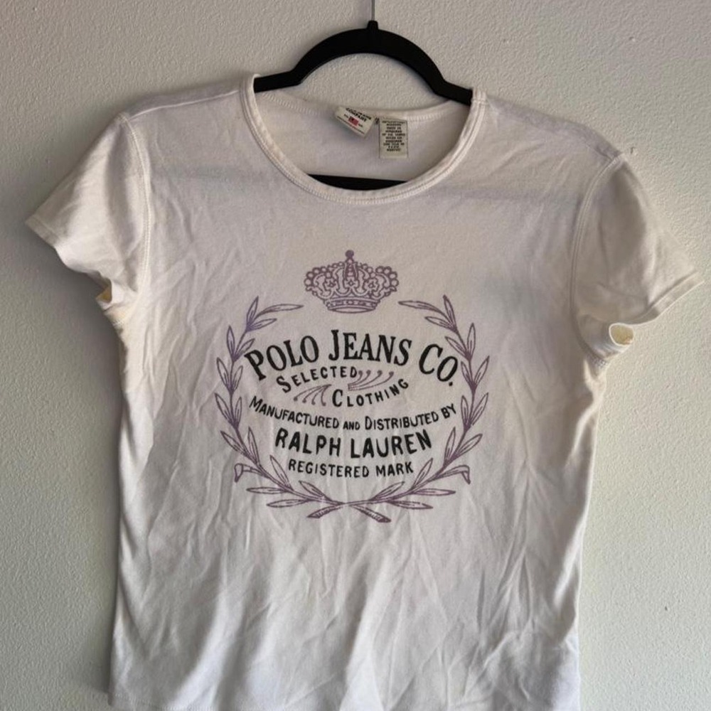 Y2K Ralph Lauren white cotton purple crown baby tee